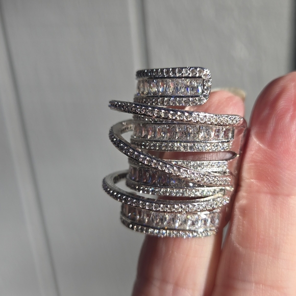 Sterling S925 silver Zircon & Topaz finger cuff sz10 - Picture 4 of 13